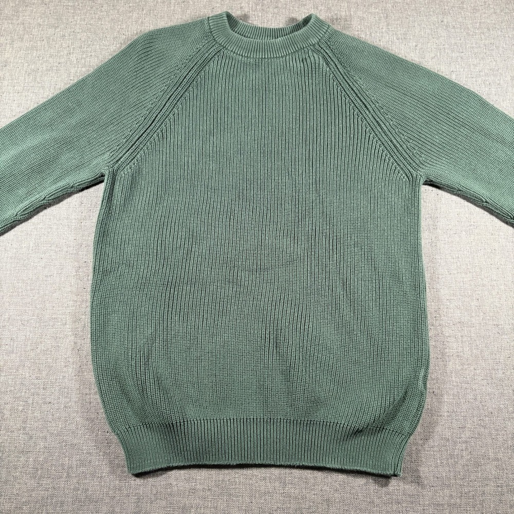 Quince Fisherman Sweater Women Medium Green Organic Cotton Shaker Knit Raglan